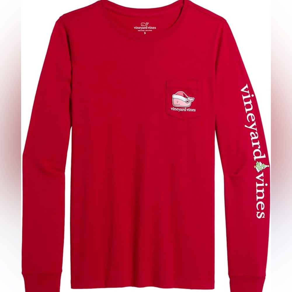 NEW! Boys Vineyard Vines Christmas Red Long Sleeve Tee size S (8-10)